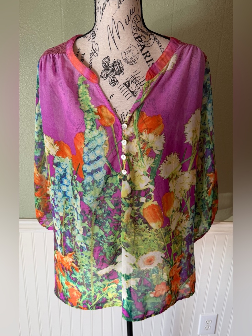 Figueroa & Flower Floral Sheer Button-Front Blouse - Pink/Multicolor 🌺🌷🌼